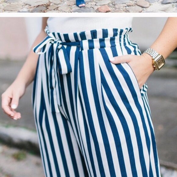 Zara Navy and White Striped Pants S - Picture 2 of 4